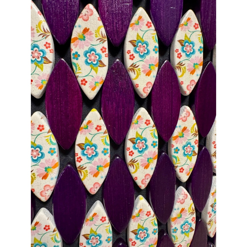Handcrafted Purple Wood Petal Floral Beaded Tote Bag Boho Cottagecore Bag - Picture 5 of 13